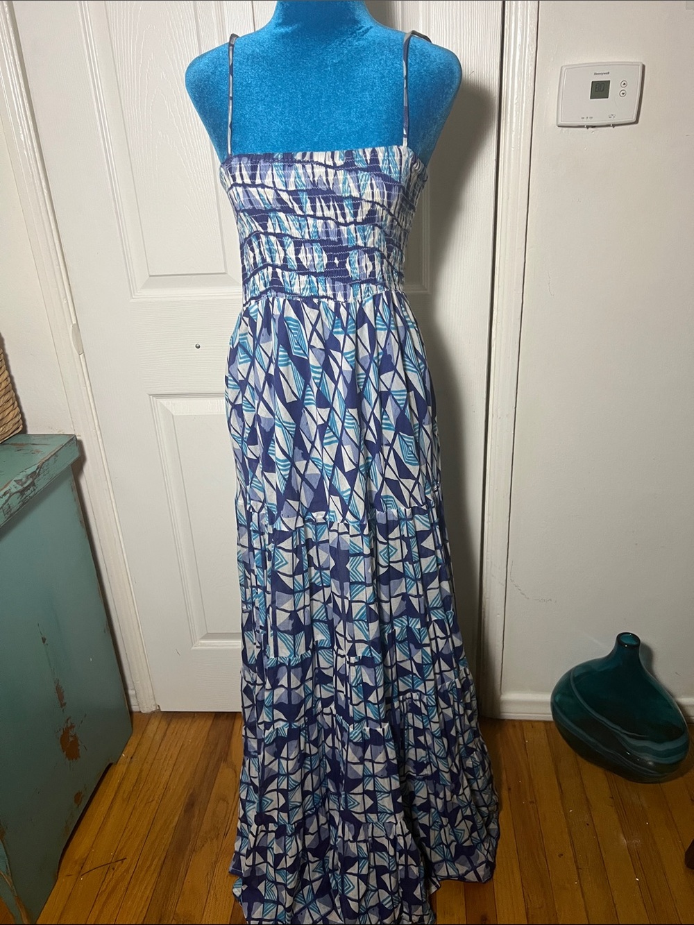 Antica Santoria Blue Cotton Maxi Dress